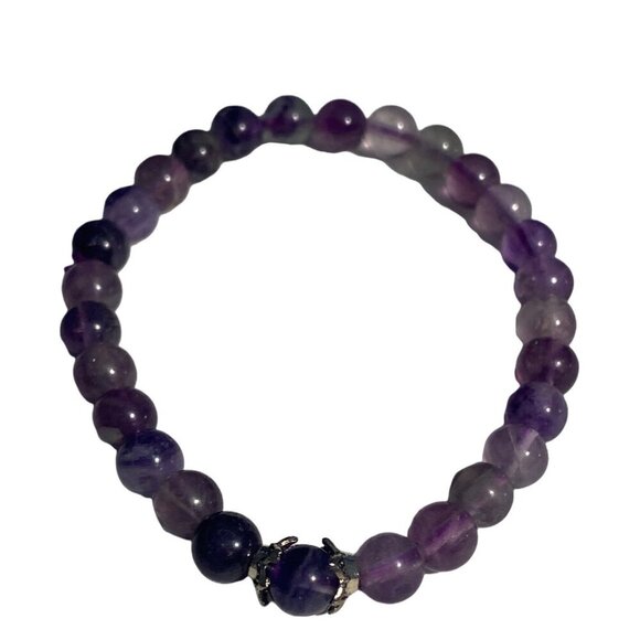 Amethyst Gemstone Stretch Bracelet With Claw Accent Bead Fashion Jewelry Purple - Picture 1 of 5